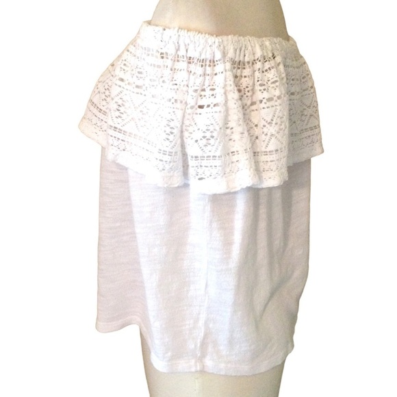 LUCKY Brand White Lace Crochet Ruffle Off the Shoulder Top S - Picture 6 of 14